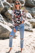Elegant Sheer Floral Mesh Long Sleeve Mock Neck Top