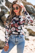 Elegant Sheer Floral Mesh Long Sleeve Mock Neck Top