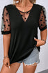 Elegant Sheer Floral Mesh Panel V Neck Loose Fit Plus Size Top