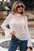 Elegant Sheer Lace Bell Sleeve Mock Neck Blouse