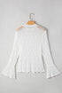 Elegant Sheer Lace Bell Sleeve Mock Neck Blouse