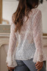 Elegant Sheer Lace Bell Sleeve Mock Neck Blouse