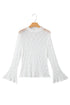 Elegant Sheer Lace Bell Sleeve Mock Neck Blouse