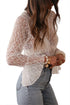 Elegant Sheer Lace Bell Sleeve Mock Neck Blouse