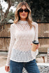 Elegant Sheer Lace Bell Sleeve Mock Neck Blouse
