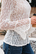 Elegant Sheer Lace Bell Sleeve Mock Neck Blouse