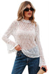 Elegant Sheer Lace Bell Sleeve Mock Neck Blouse
