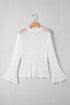 Elegant Sheer Lace Bell Sleeve Mock Neck Blouse