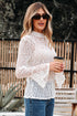 Elegant Sheer Lace Bell Sleeve Mock Neck Blouse