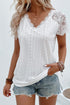 Elegant Sheer Lace Eyelet Embroidered Short Sleeve Top