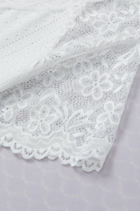 Elegant Sheer Lace Eyelet Embroidered Short Sleeve Top