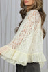 Elegant Sheer Lace Long Sleeve Ruffle Trim Blouse