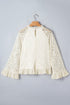 Elegant Sheer Lace Long Sleeve Ruffle Trim Blouse