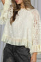 Elegant Sheer Lace Long Sleeve Ruffle Trim Blouse