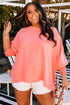 Elegant Shirred Cuff Half Sleeve Textured Plus Size Top