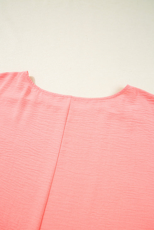 Elegant Shirred Cuff Half Sleeve Textured Plus Size Top