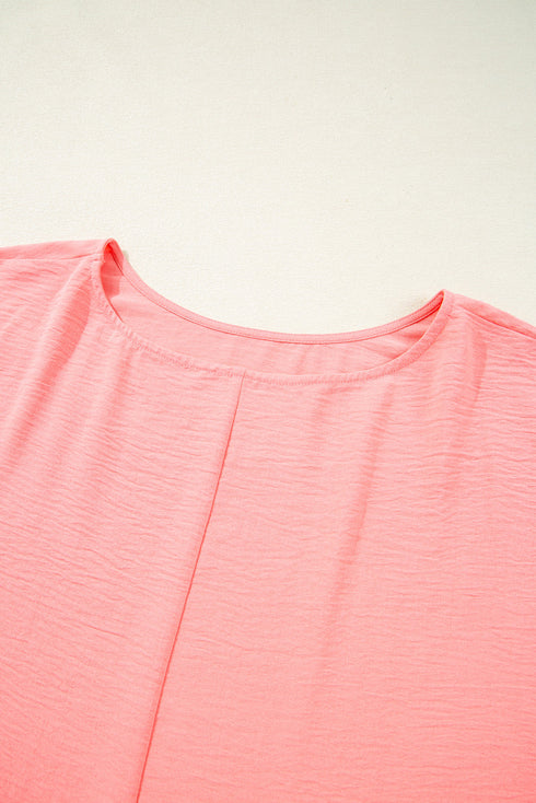 Elegant Shirred Cuff Half Sleeve Textured Plus Size Top