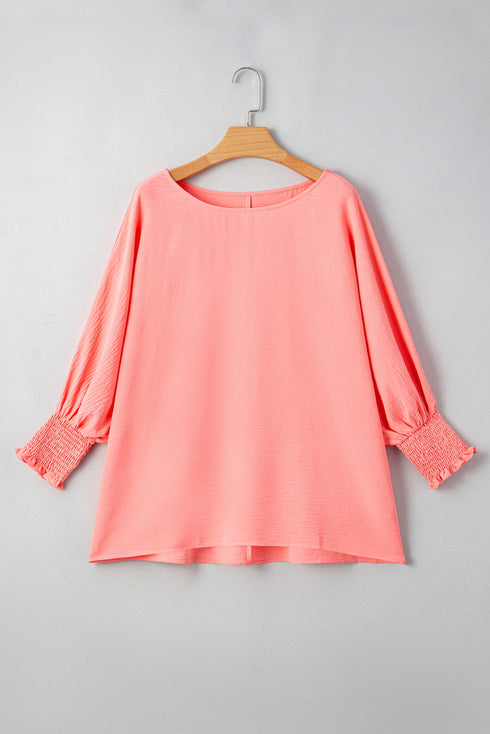 Elegant Shirred Cuff Half Sleeve Textured Plus Size Top