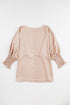 Elegant Shirred Mock Neck Dolman Sleeve Satin Blouse