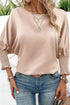 Elegant Shirred Mock Neck Dolman Sleeve Satin Blouse