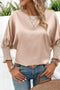 Elegant Shirred Mock Neck Dolman Sleeve Satin Blouse