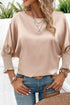 Elegant Shirred Mock Neck Dolman Sleeve Satin Blouse