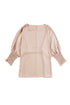 Elegant Shirred Mock Neck Dolman Sleeve Satin Blouse