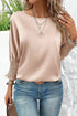Elegant Shirred Mock Neck Dolman Sleeve Satin Blouse
