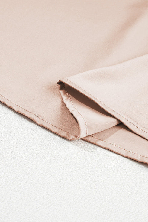Elegant Shirred Mock Neck Dolman Sleeve Satin Blouse