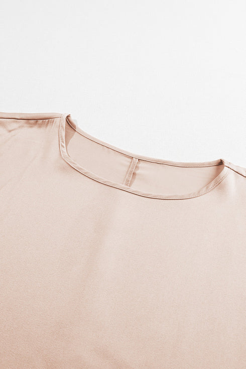 Elegant Shirred Mock Neck Dolman Sleeve Satin Blouse