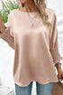 Elegant Shirred Mock Neck Dolman Sleeve Satin Blouse