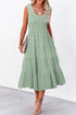 Elegant Smocked Square Neck Pleated Sleeveless Midi Dress