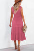 Elegant Smocked Square Neck Pleated Sleeveless Midi Dress