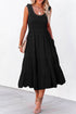 Elegant Smocked Square Neck Pleated Sleeveless Midi Dress