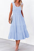 Elegant Smocked Square Neck Pleated Sleeveless Midi Dress