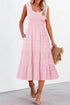 Elegant Smocked Square Neck Pleated Sleeveless Midi Dress