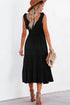 Elegant Smocked Square Neck Pleated Sleeveless Midi Dress