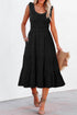 Elegant Smocked Square Neck Pleated Sleeveless Midi Dress