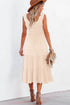 Elegant Smocked Square Neck Pleated Sleeveless Midi Dress