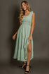 Elegant Smocked Square Neck Pleated Sleeveless Midi Dress