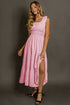 Elegant Smocked Square Neck Pleated Sleeveless Midi Dress