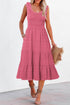 Elegant Smocked Square Neck Pleated Sleeveless Midi Dress
