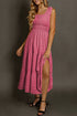 Elegant Smocked Square Neck Pleated Sleeveless Midi Dress