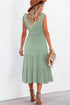 Elegant Smocked Square Neck Pleated Sleeveless Midi Dress