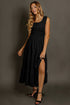 Elegant Smocked Square Neck Pleated Sleeveless Midi Dress