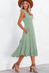 Elegant Smocked Square Neck Pleated Sleeveless Midi Dress