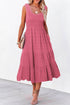 Elegant Smocked Square Neck Pleated Sleeveless Midi Dress