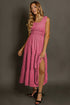 Elegant Smocked Square Neck Pleated Sleeveless Midi Dress