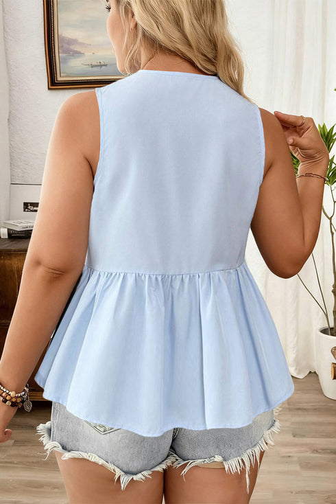Elegant Solid Bow Tie Peplum Plus Size Tank Top