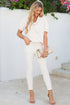 Elegant Solid Bow Tie V Neck Puff Sleeve Blouse